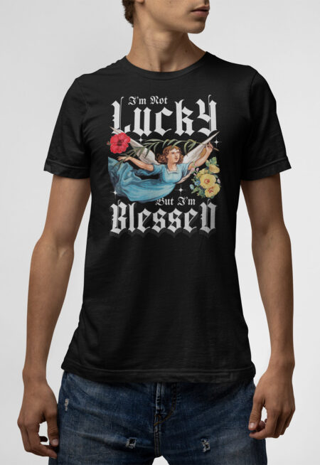 T-shirt μαύρο I am not Lucky but Ι am Blessed