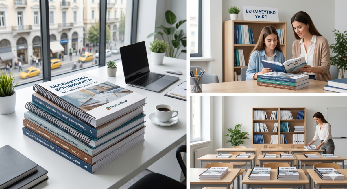 Ψηφιακή εκτύπωση φροντιστηριακών βιβλίων με σπιράλ και θερμοκόλληση στην Αθήνα, MyPrintShop Κόρινθος.